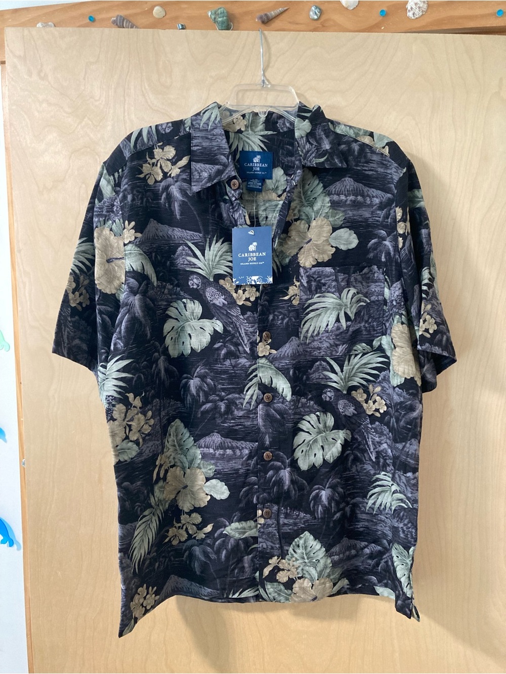 Caribbean Joe NWT Black Short-Sleeve Tropical Button-Down Shirt Men’s Sz Large